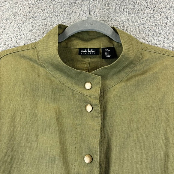 Nicole Miller Linen Jacket Medium Lightweight Lagenlook Minimalist Olive Green - Picture 2 of 12
